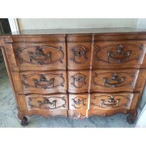 Louis XV Period Carved Walnut Crossbow Chest Of Drawers 