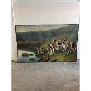 Important Painting Of A Hunting Scene From The 19th Century 