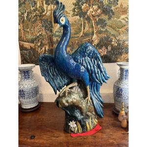 Important Polychrome Ceramic Sculpture Depicting A Bird. Signed.