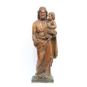 Important Carved Wooden Sculpture Depicting Saint Joseph, 18th Century 