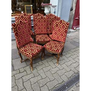 Set Of 8 Louis XIV Style High-backed Chairs