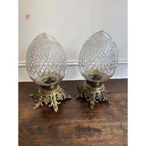 Pair Of Crystal Ceiling Lights With Bronze Mounts, 19th Century 