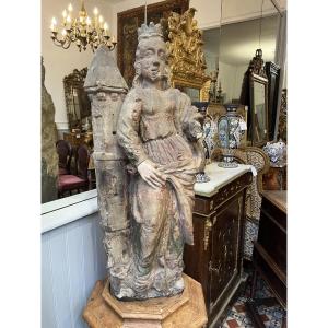 16th-century Stone Sculpture Of A Saint 