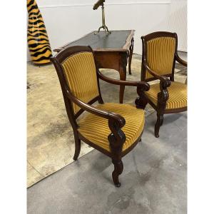 Pair Of Restoration Period Mahogany Armchairs