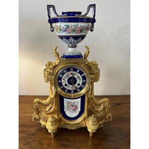 Large Gilt Bronze And Porcelain Clock