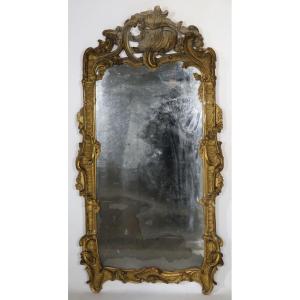 Large Mirror With Openwork Pediment And Gilded Wood Closes Louis XV