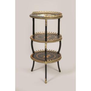 Marquetry And Porcelain Sellette Napoleon III Period