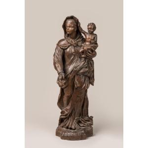 Carved Oak Virgin And Child From The 18th Century