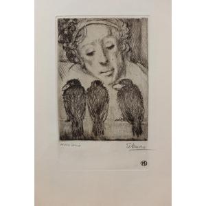 Portrait With Three Ravens By Nicolas Eekman