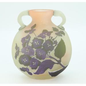 Gallé Vase With Applied Hydrangea Handles