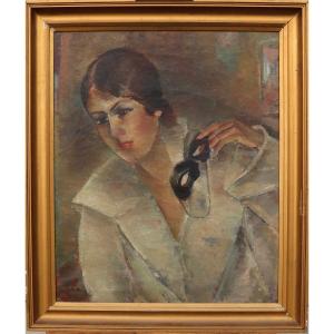 Woman With A Domino Mask By Maurice Jean Micha