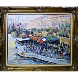 Large Painting (oil On Canvas) By Charles Malle
