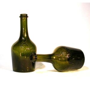 Pair Of Glass Bottles - Circa 1800