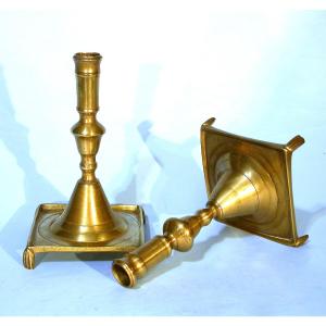Pair Of Brass Candlesticks - Spain, 17th Century