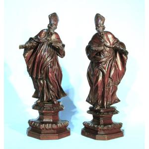 Two Bishops In Carved Wood - Lorraine, Circa 1700 