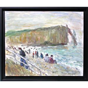 Oil On Canvas - "a étretat" By Jean-jacques René