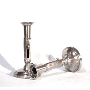 Pair Of Pewter Candlesticks - Languedoc (?), 19th Century