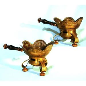 Pair Of Brass And Copper Table Warmers - 19th Century