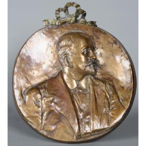 Bronze 28 Cm, By D. Houssat Bordanave, 1908, Portrait, Bas Relief, Medal.