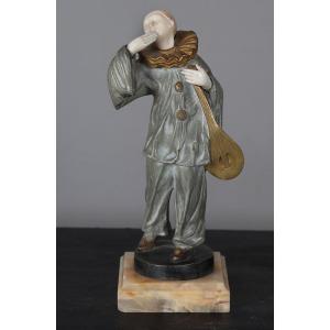 Chryselephantine 1925, 18 Cm, Signed: Claudio Mimo Blasco 1887/1959, Pierrot