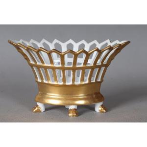 Porcelain Basket From The Empire Period, In Vieux Paris, Width: 17 Cm