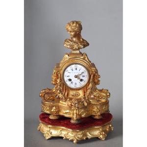Courveille And Bernadou Clock, 19th Century, Gilded Spelter