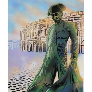 The Arena Of Nîmes, Acrylic, Signed: Yocat, French School, Toreador 