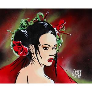 Geisha, Acrylic Signed: Yocat, French School