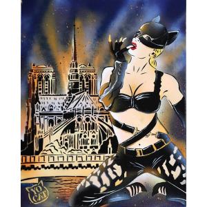 Cat Woman, Unique Piece, Signed: Yocat, On Canvas, French School