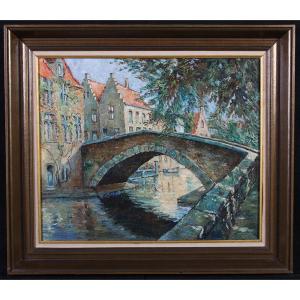 View Of Bruges, 75 Cm, Belgium, Signed: L. Dupont, Belgian School