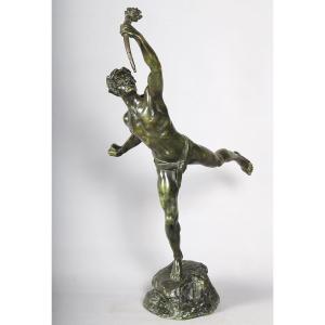 Bronze 19th Century, Signed Lemoyne 1839 / ?, The Runner With The Olympic Torch