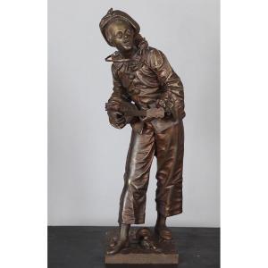 19th Century Bronze, 47 Cm, Signed: Eutrope Bouret 1883/1906, Pierrot
