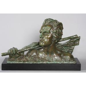 Bronze 1930, 56 Cm, Bust: Jean Mermoz, Signed Alexandre Ouline