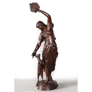 19th Century Bronze, Eugène Marioton, 70 Cm, Esmeralda And Her Goat.