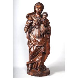 18th Century, 90 Cm, Virgin And Child, Large Wooden Sculpture