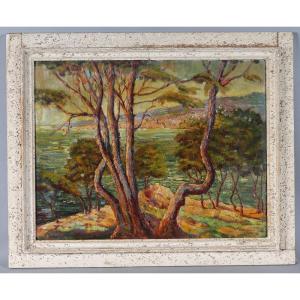 Impressionist Painting From 1949, Signed, The French Riviera, 78 Cm, The Esterel, South Of France, Seascape.