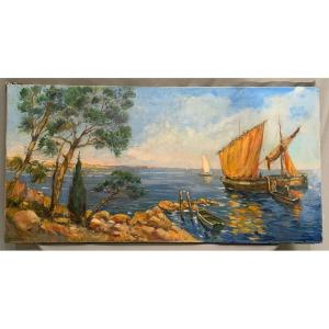 French Riviera, 100 Cm, Signed: Charles Blondin, Circa 1950, Provence, Marine