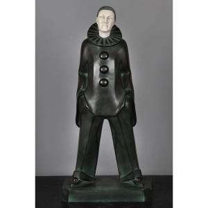 Max Le Verrier, Chryselephantine 45 Cm, Bronze, Art Deco, Pierrot 