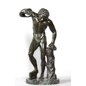 19th Century Bronze, 57 Cm, Faun With Cymbals, Antique Style Bronze, French School