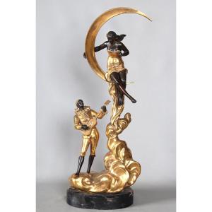 Early 20th-century Bronze, 73 Cm, L. Raphael, Pierrot, Art Deco