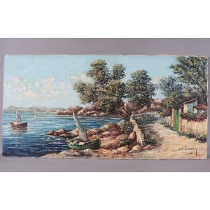 The French Riviera, 130 Cm, Signed: Pierre Lemoine, Circa 1950/60, The Esterel, South France, Seascape.
