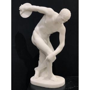 Carrara Marble, 51 Cm, Signed Joseph Frugoni 1897/1923, The Discus Thrower After The Antique