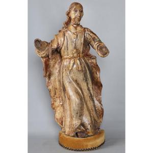 17th-century Sculpture, 85 Cm, Christ, Polychrome Wood With Glass Eyes
