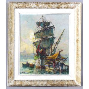 Port Of Marseille, By Maurice Barle, 62 X 54 Cm, Marine