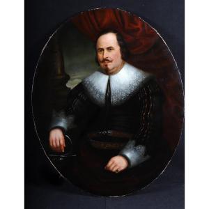 Large 19th-century Portrait, 108cm, Of A Nobleman With A Ruff, Northern European School