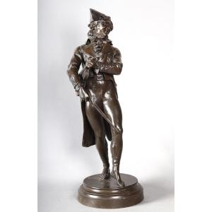 19th Century Bronze, 62 Cm, Jean Jules Salmson, The Violinist Under The Empire, French School
