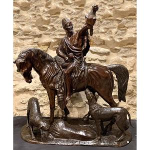 Very Large Orientalist Bronze, 100 X 90 Cm, By Max Arthur Waagen (1833-1898), Depicting A Hunting Scene, Early Period. 