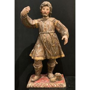 Saint Isidore, 17th Century, 60 Cm, Spanish School, Polychrome Wood And Gold Leaf