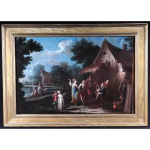 18th-century Landscape, 97 Cm, Rural Scene, French School, With Figures