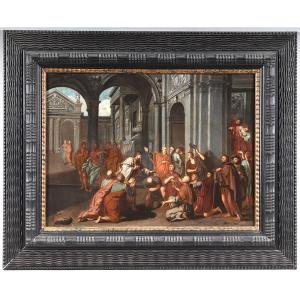 17th Century Italian School, 70 Cm, Jesus Blessing His Faithful In The Temple